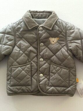 Baby Olive Green Quilted Puffy Jacket with Cord Collar. 3 Mos